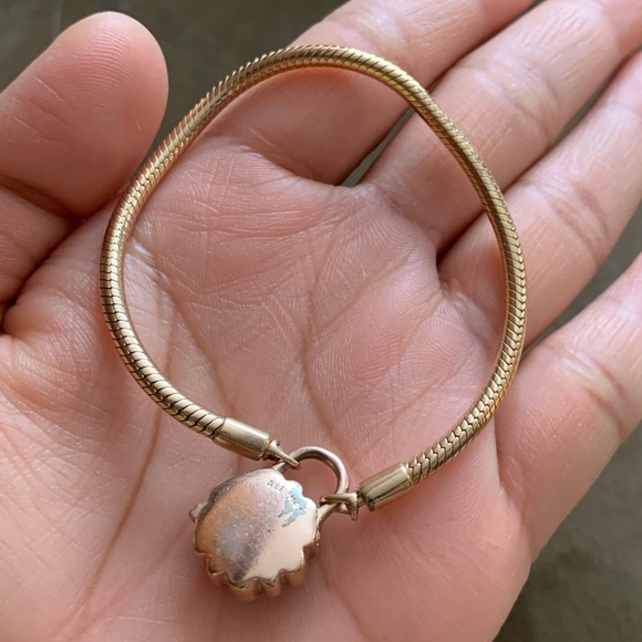 Retired Rare Pandora Carrier Gold Heraldic Snake Chain Amethyst Padlock Bracelet - Picture 8 of 11